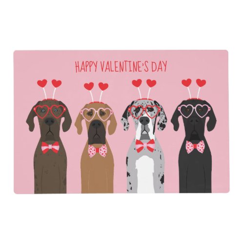 Happy Valentines Day Great Dane Dogs Placemat