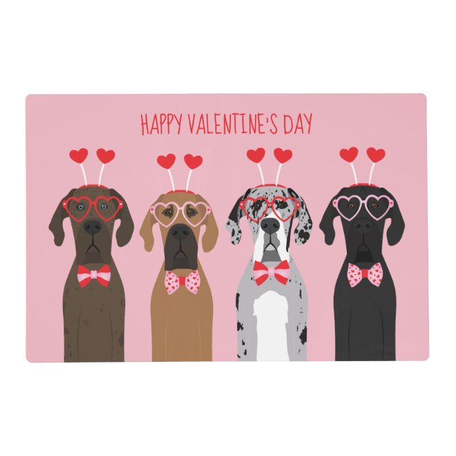 Happy Valentines Day Great Dane Dogs Placemat (Front)
