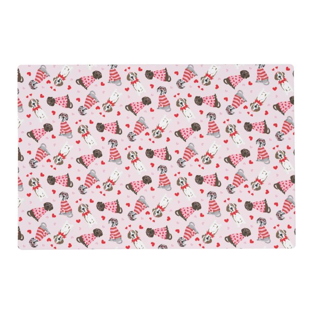Happy Valentines Day Great Dane Dogs Placemat (Front)