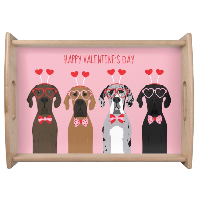 Happy Valentines Day Great Dane Dogs Serving Tray (Front)