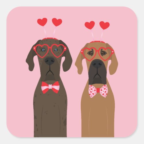 Happy Valentines Day Great Dane Dogs Square Sticker