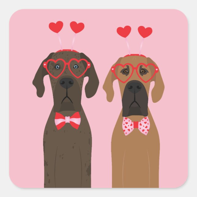 Happy Valentines Day Great Dane Dogs Square Sticker (Front)