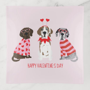 Happy Valentines Day Great Dane Dogs Trinket Tray
