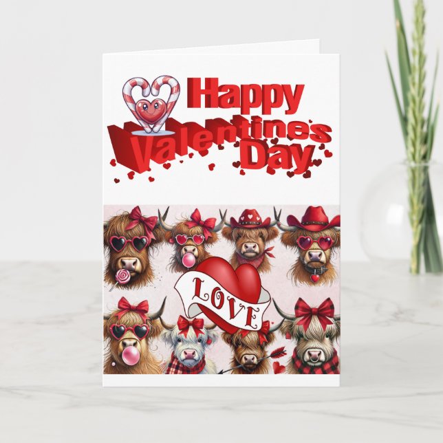 Happy Valentine's Day Greeting Card Hearts Cows (Front)