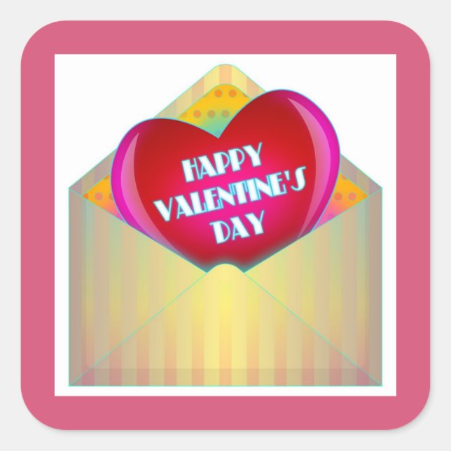 "HAPPY VALENTINE'S DAY" GREETING CARD SQUARE STICKER (Front)