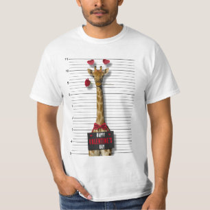 Happy Valentine's Day Guilty Giraffe Funny Mugshot T-Shirt