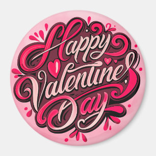 Happy Valentine's Day Hand-Lettered Design Magnet