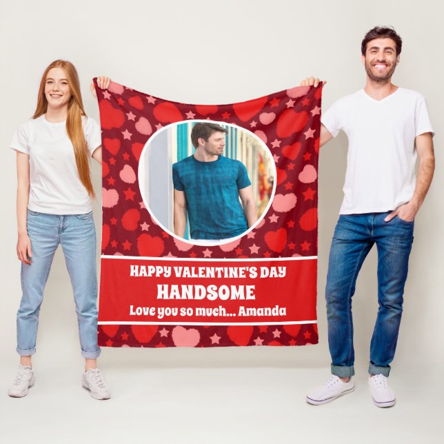 Happy Valentine's Day Handsome Personalized  Photo Fleece Blanket (In Situ)