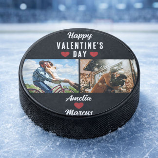 Happy Valentine's Day Heart 2 Photos Hockey Puck