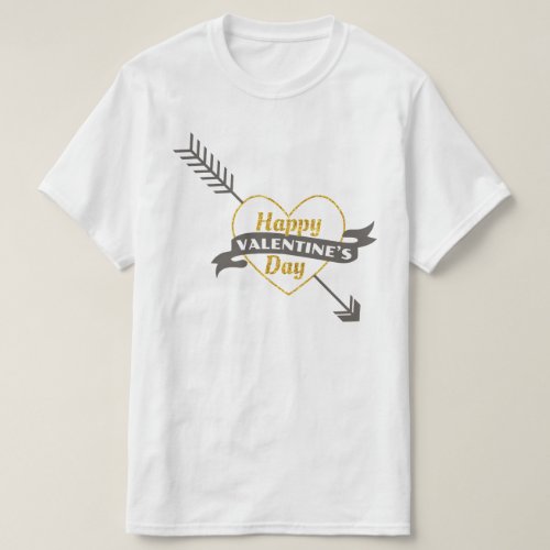 Happy Valentines Day Heart  Arrow Gold  Gray T_Shirt