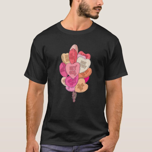 Happy Valentine's Day Heart Balloon Candy Groovy V T-Shirt (Front)