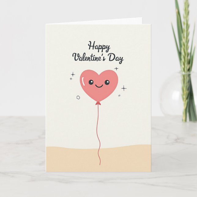 Happy Valentines Day Heart Balloon Card (Front)