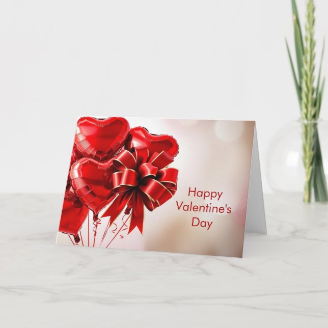 Happy Valentines Day Heart Balloons Holiday Card (Front)