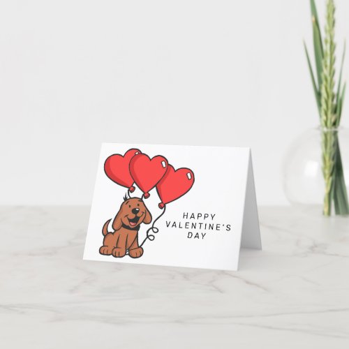 Happy Valentines Day  Heart Balloons  Puppy Thank You Card