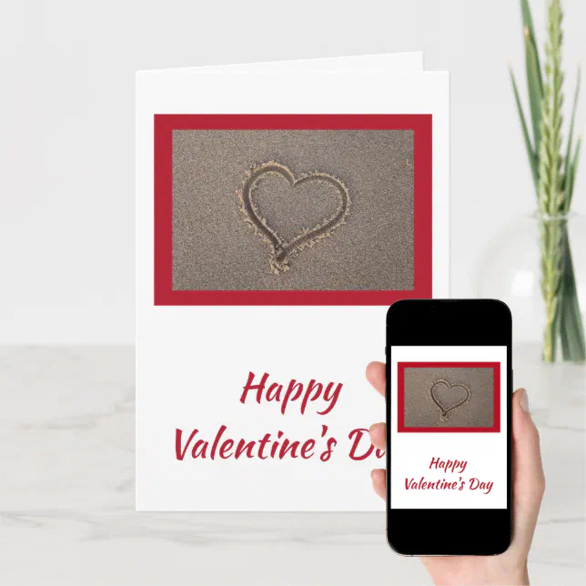 Happy Valentine's Day Heart Beach Sand Card | Zazzle