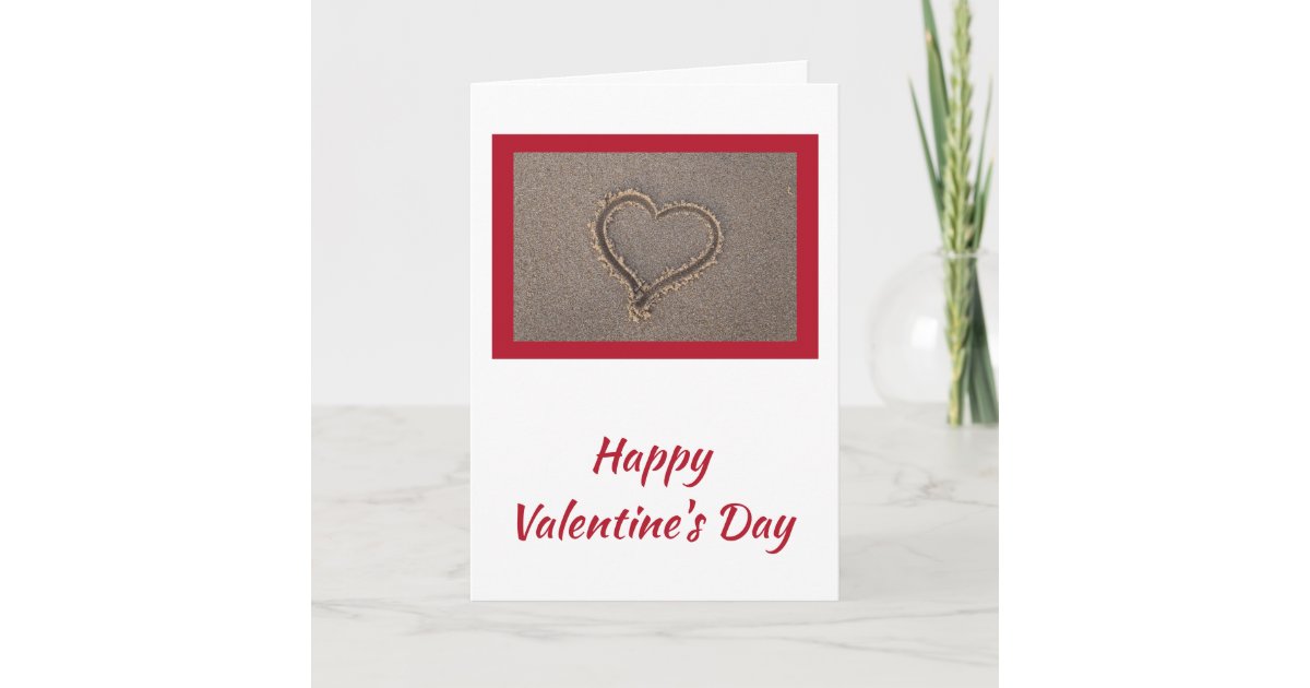 Happy Valentine's Day Heart Beach Sand Card | Zazzle
