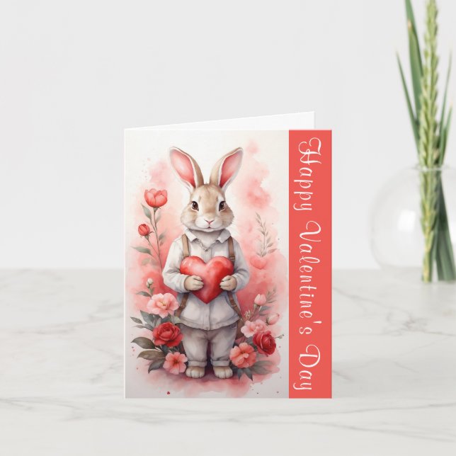 Happy Valentine's Day Heart Bunny Greeting Card (Front)