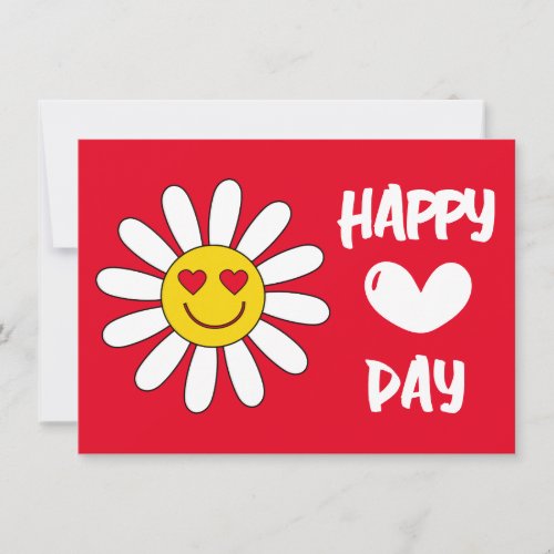 Happy Valentines Day  Heart Daisy Smile Flower Note Card