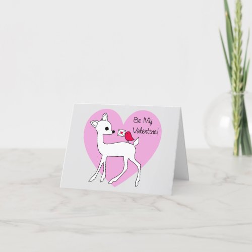 Happy Valentines Day  Heart Deer  Bird Thank You Card