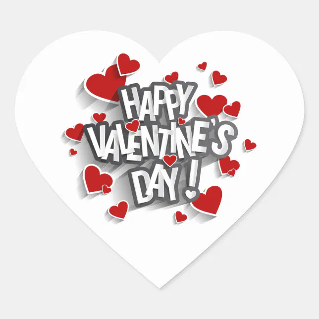 Happy Valentine's Day Heart Design with Red Hearts Sticker | Zazzle