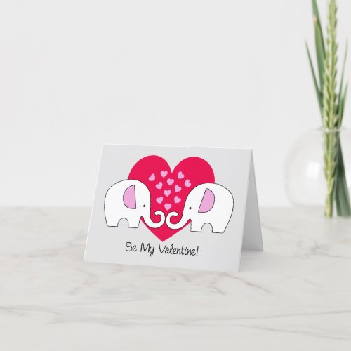 Happy Valentines Day  Heart Elephants Thank You Card