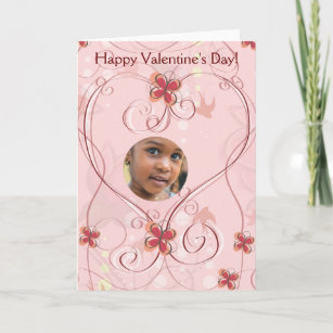 Happy Valentine's Day Heart Flowers Photo Holiday Card