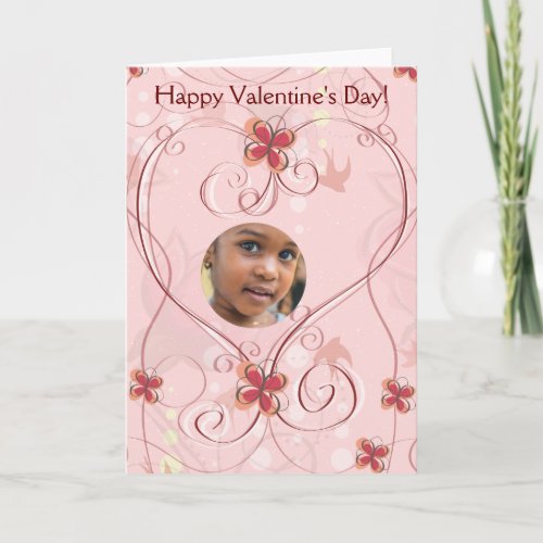 Happy Valentines Day Heart Flowers Photo Holiday Card