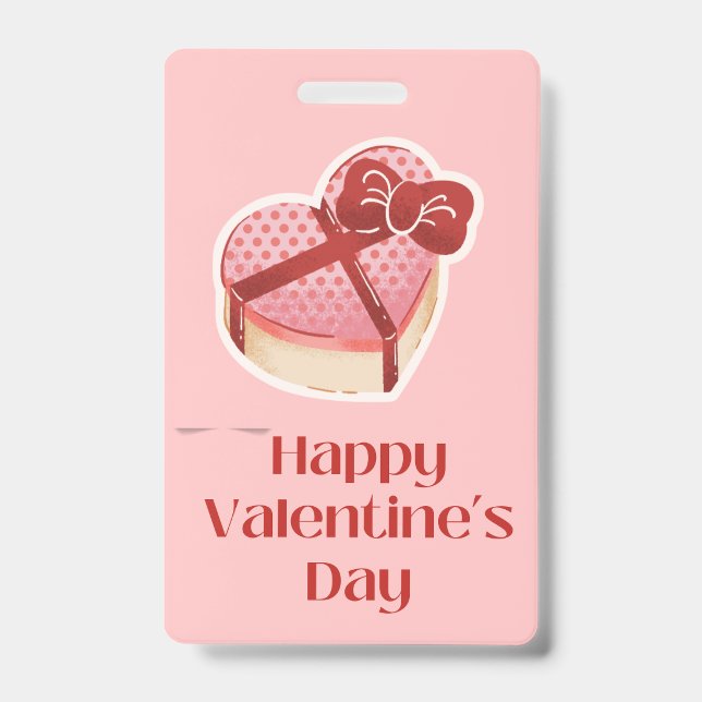 Happy Valentine's Day Heart Gift Box Tag Badge (Front)