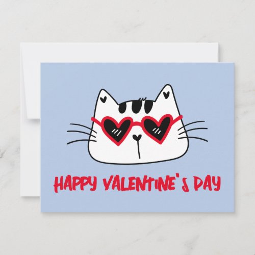 Happy Valentines Day  Heart Glasses Cat Note Card