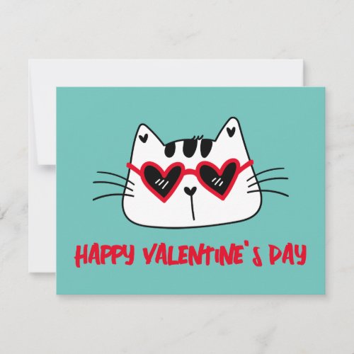 Happy Valentines Day  Heart Glasses Cat Note Card