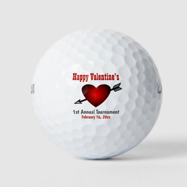 Happy Valentines Day Heart Golf Tournament Balls (Front)