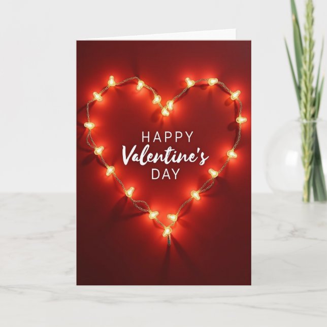 Happy Valentines Day Heart Lights Card (Front)