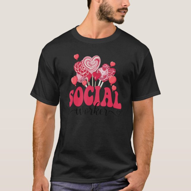 Happy Valentines Day Heart Lollipop Funny Social W T-Shirt (Front)