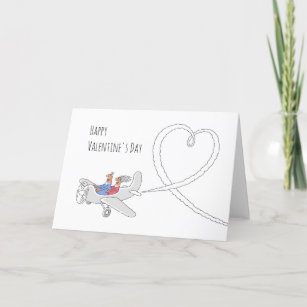 Happy Valentine's Day Heart Love Couple Airplane Holiday Card