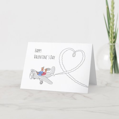 Happy Valentines Day Heart Love Couple Airplane Holiday Card