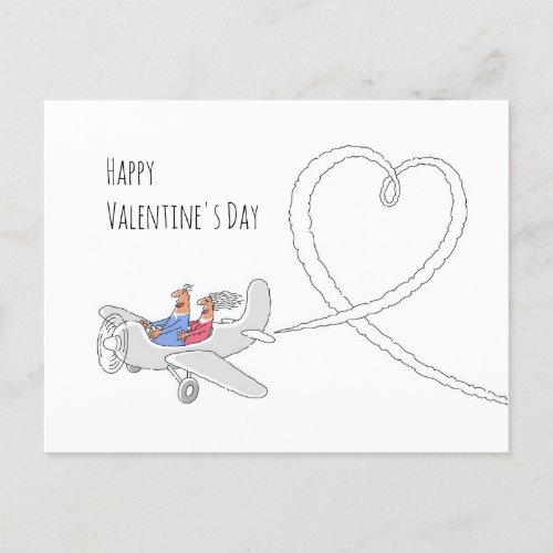Happy Valentines Day Heart Love Couple Airplane Holiday Postcard