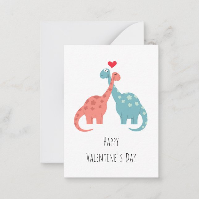 Happy Valentine's Day Heart Love Dinosaurs Note Card (Front)