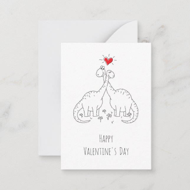 Happy Valentine's Day Heart Love Dinosaurs Note Card (Front)