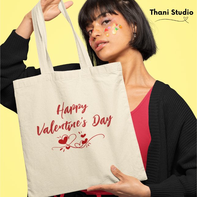 Happy Valentine's Day Heart Modern Typography Tote Bag (Creator Uploaded)