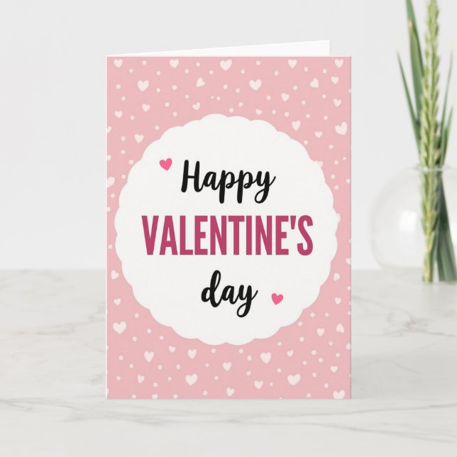 Happy Valentines Day Heart Pattern Card (Front)