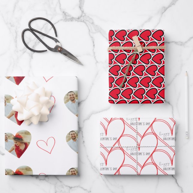 Happy Valentine's Day Heart Photo Simple  Wrapping Paper Sheets (Front)
