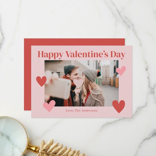 Happy Valentines Day Heart Pink Rec Photo Card