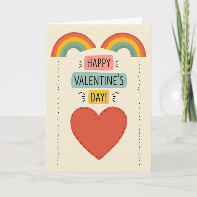 Happy Valentines Day Heart Rainbow Card (Front)