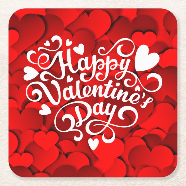Happy Valentine's Day Heart Shape-23803 Square Paper Coaster (Front)