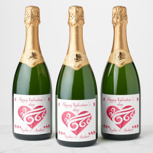 Happy Valentine's Day Heart  Sparkling Wine Label (Bottles)