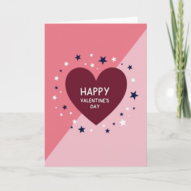 Happy Valentines Day Heart Stars Card (Front)