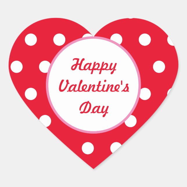 Happy Valentine's Day Heart Stickers (Red & White) (Front)