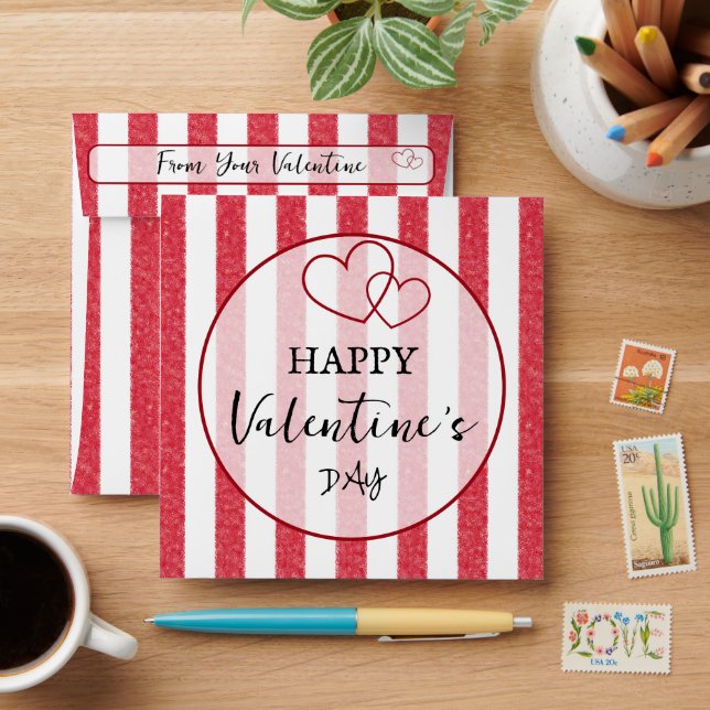 Happy Valentine's Day Heart Stripes Envelope (Desk)