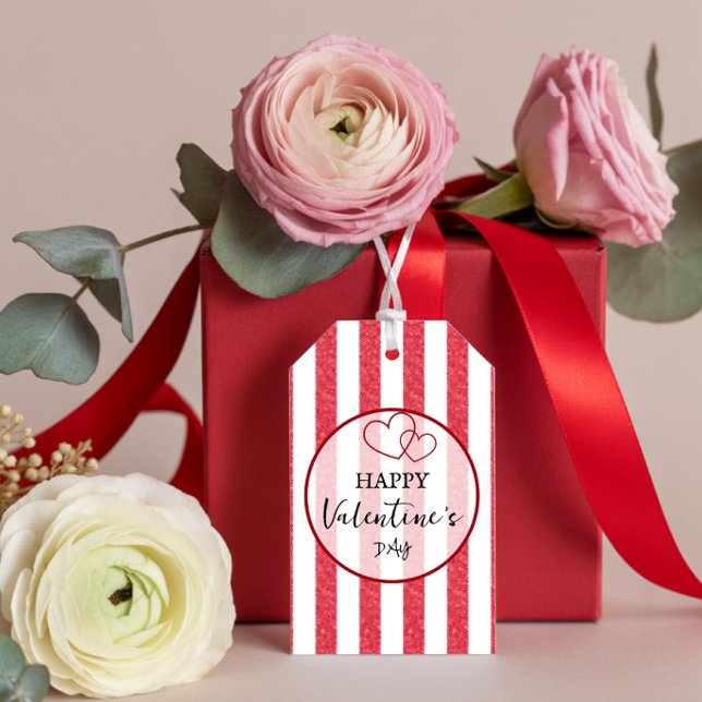 Happy Valentine's Day Heart Stripes Gift Tag (Creator Uploaded)