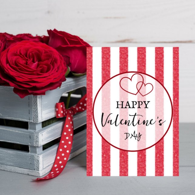 Happy Valentine's Day Heart Stripes Holiday Card (Creator Uploaded)